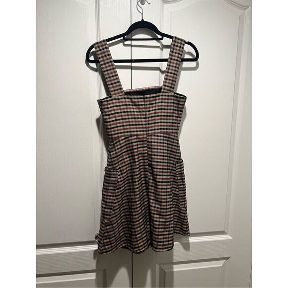 Mango Brown checkered button pinafore Mini dress size XS - Picture 5 of 6